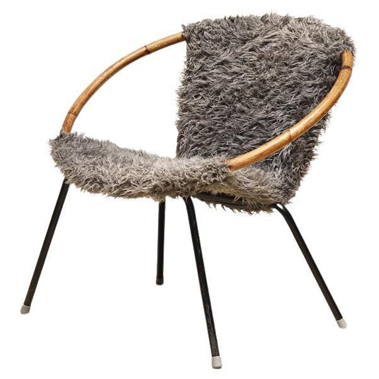 Fur Easy Chair with Bamboo Armrest
