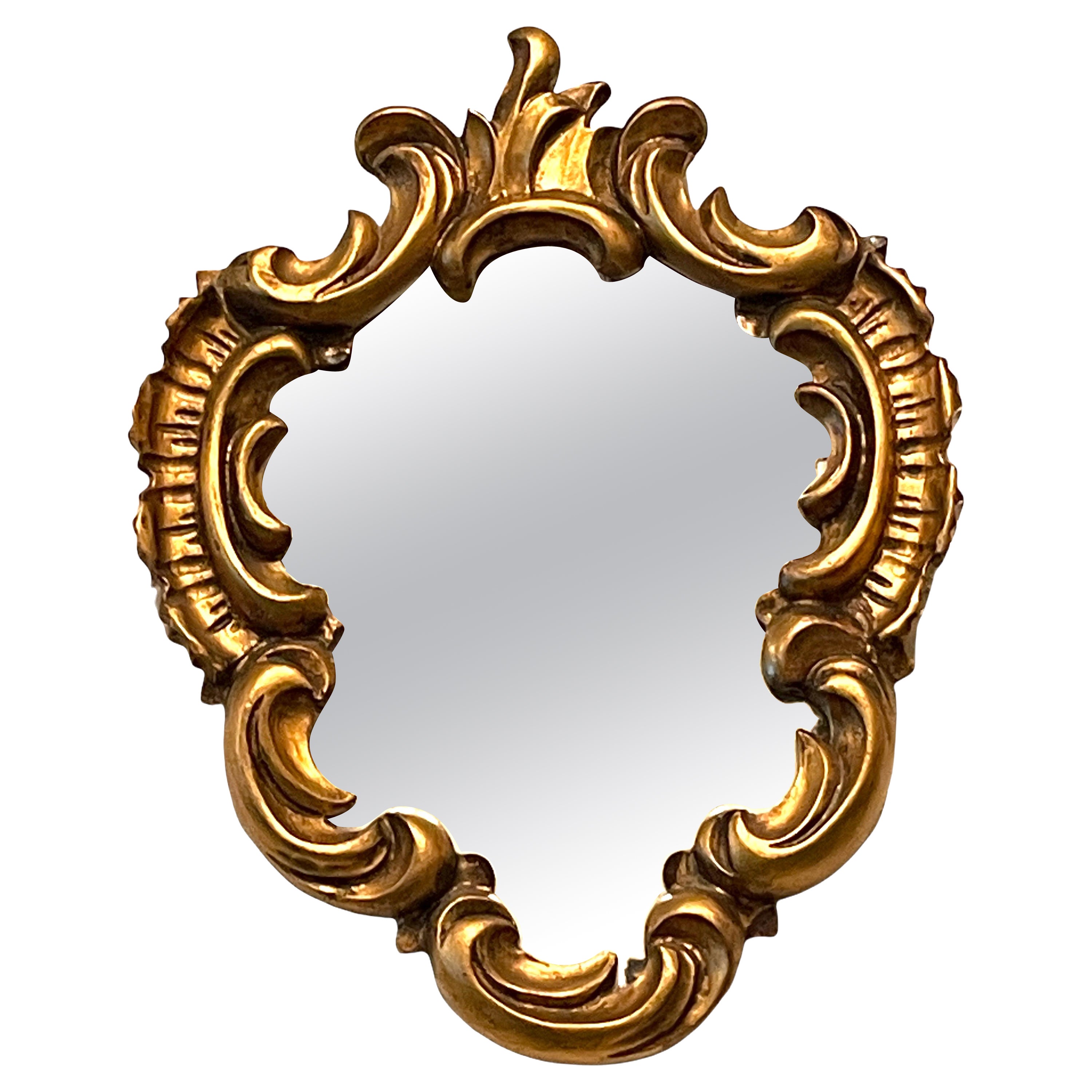 Italian Tole Toleware Chic Gilt Wood Mirror, circa 1950s For Sale