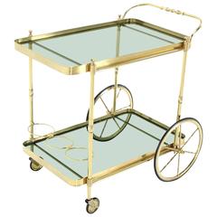 Brass and Green Bottle Shade Glass Italian Tea Cart