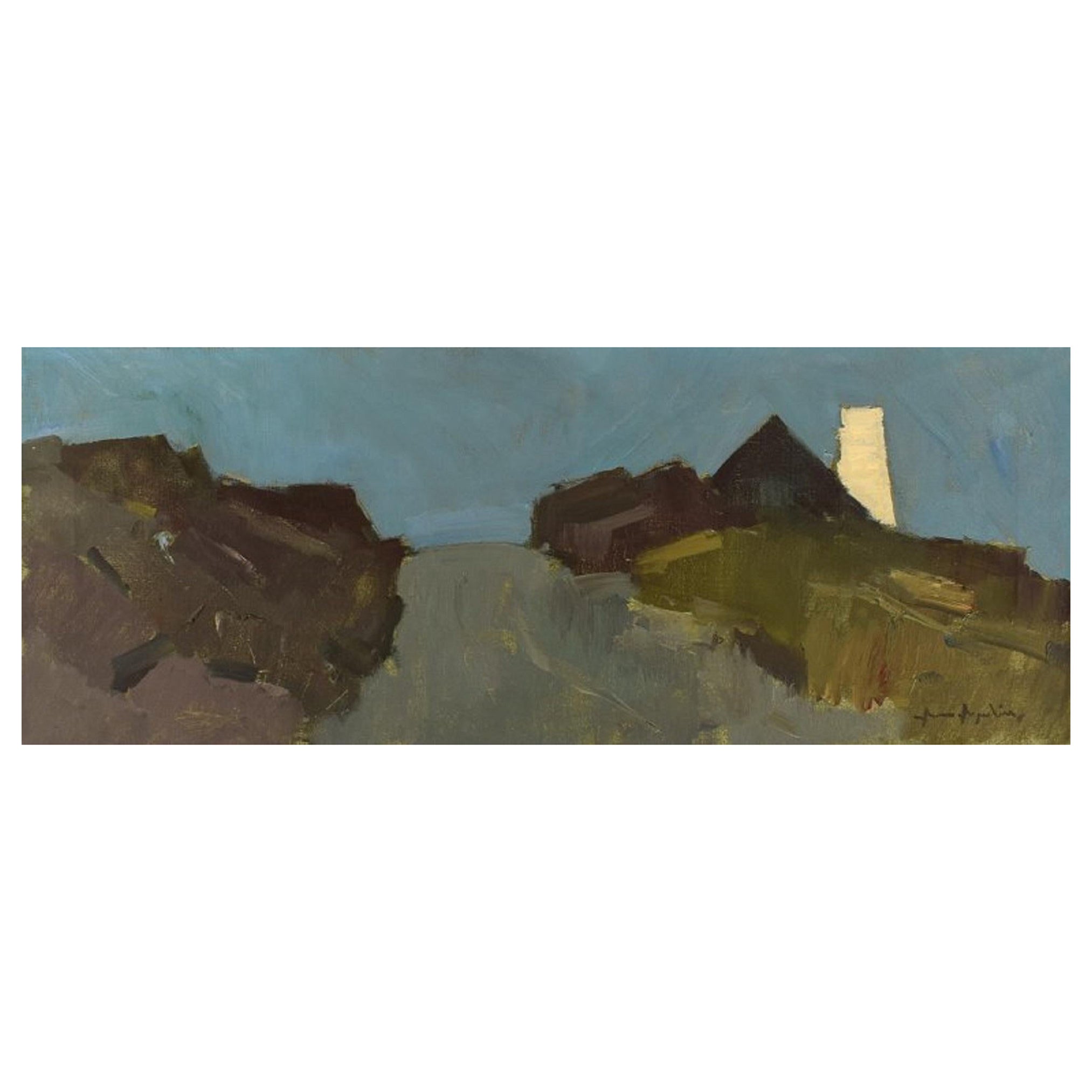 Arne Aspelin, Sweden, Oil on Canvas, Modernist Landscape, Mid 20th C