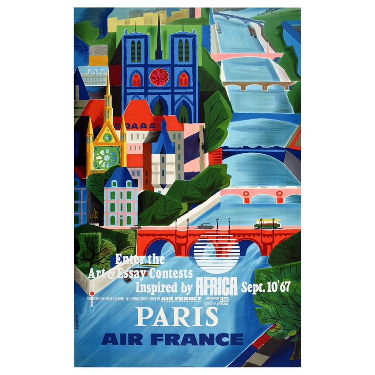 Original Vintage Poster Paris Air France Africa Inspired Art Essay European Tour For Sale
