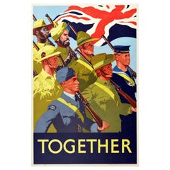 Original Vintage Poster Together Commonwealth Forces WWII Military Army Soldiers