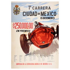 Original Vintage Sport Poster Carrera Ciudad De Mexico Grand Prix Car Racing Art