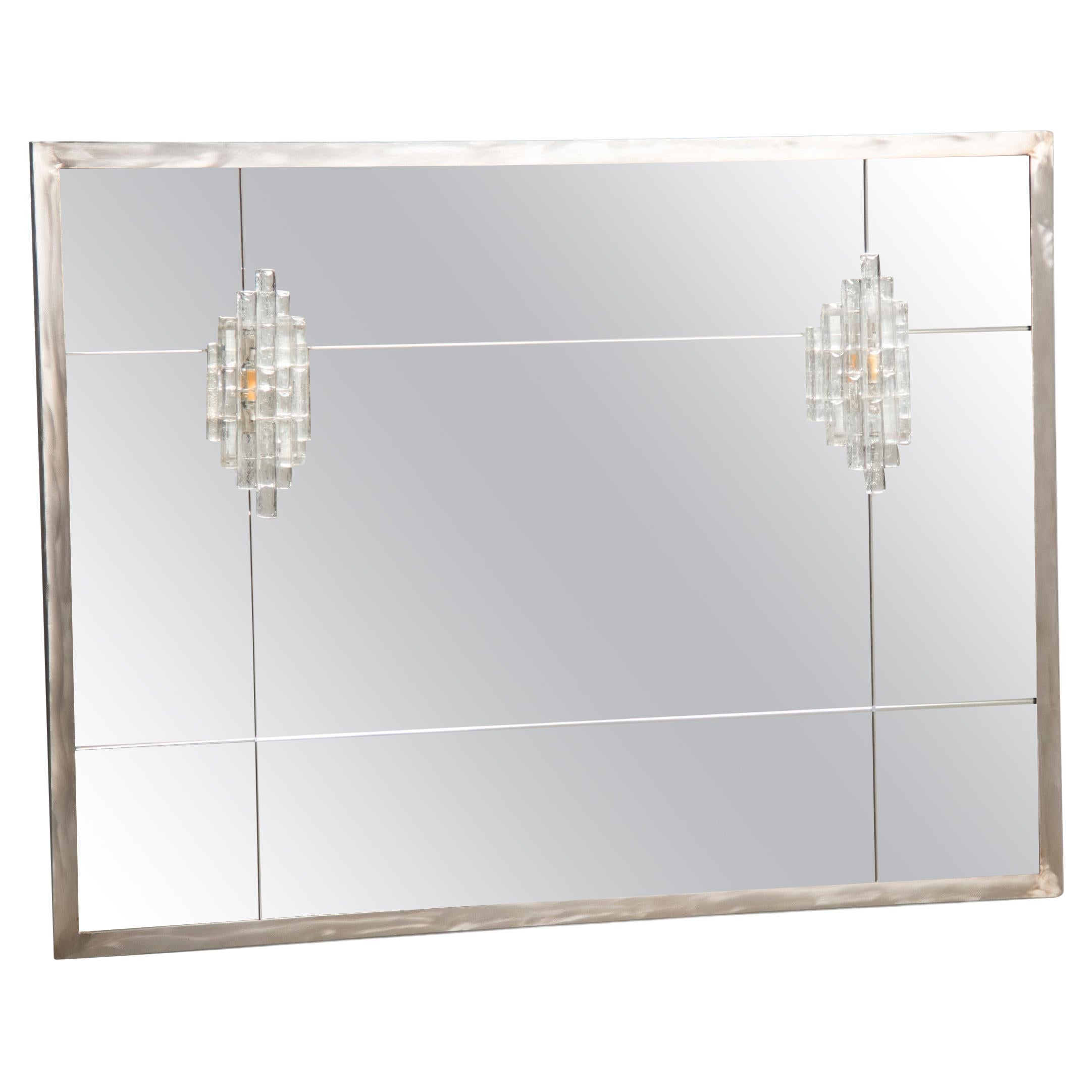 Contemporary Iron Silvered Frame Mirror with Two Poliarte Appliques