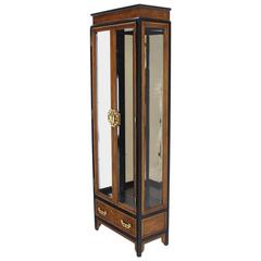 Vintage Burl Wood Asian Inspired Ebonized Frame Curio Cabinet with Brass Pulls