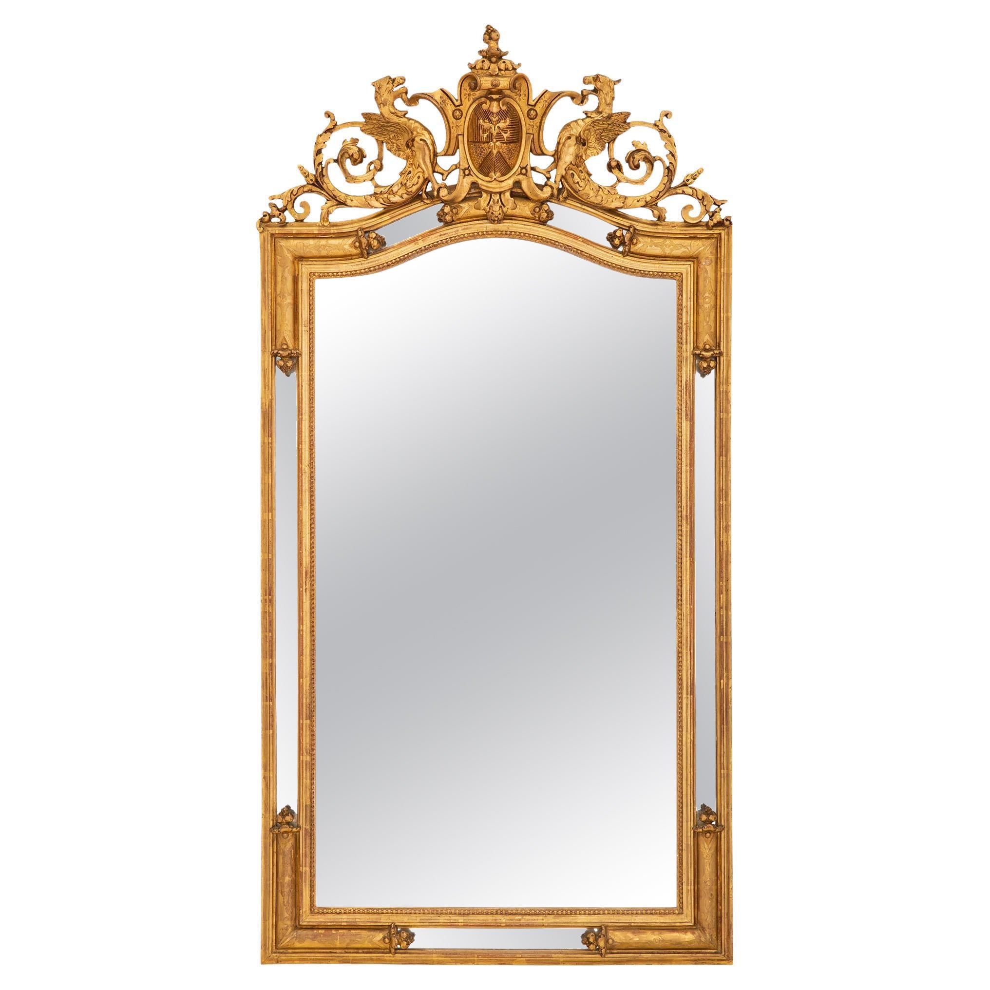 French 19th Century Renaissance Style Double Frame Giltwood Mirror