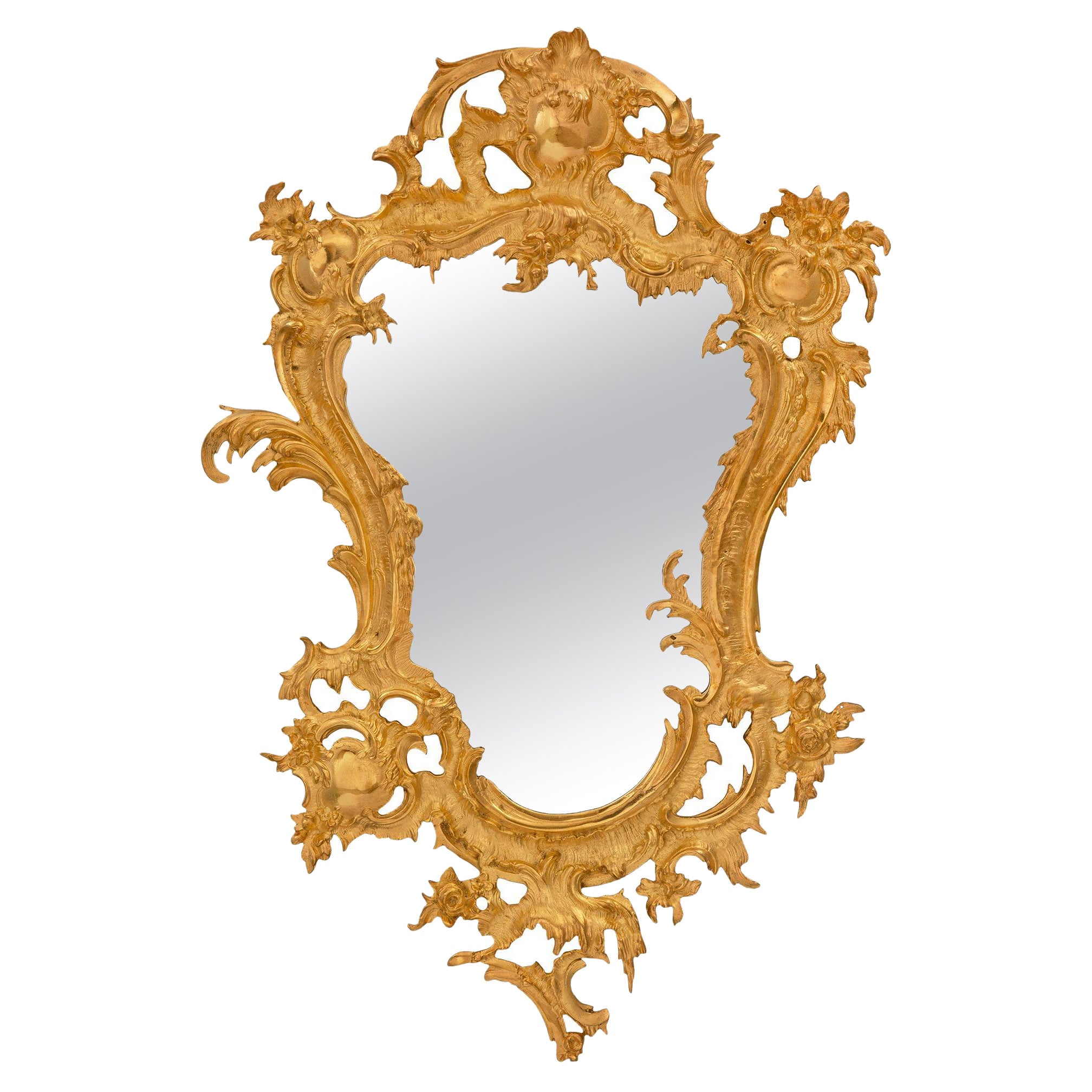 Miroir baroque italien du 19ème siècle en bronze doré