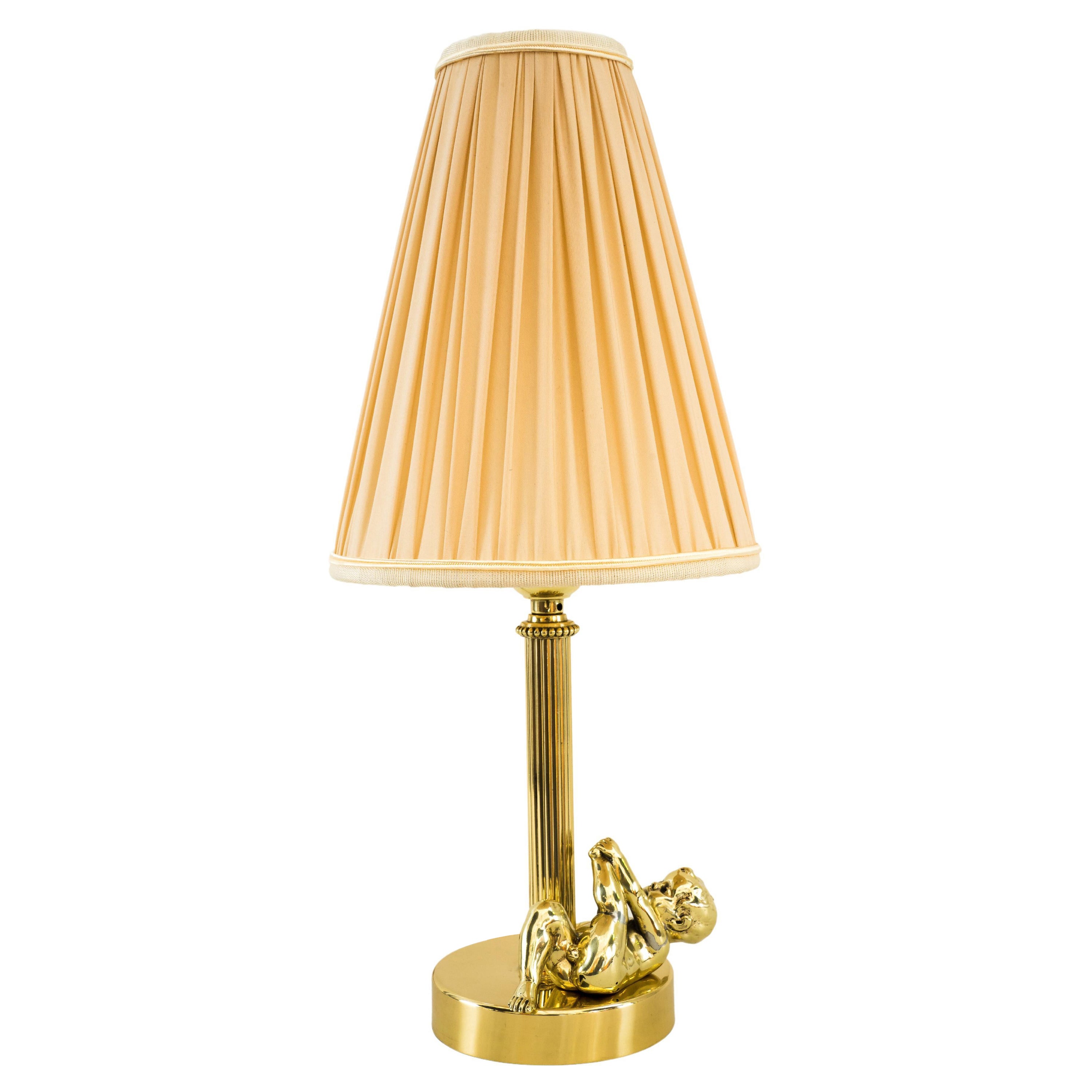 Art Deco Table Lamp with Fabric Shade Vienna Around 1920s For Sale