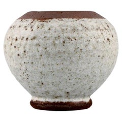 Eli Keller, Sweden, Round Unique Vase in White Glazed Stoneware