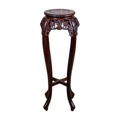 Antique 19th-Century Rosewood Side Table/Flower Stand in Richly Carved Floral Motfs