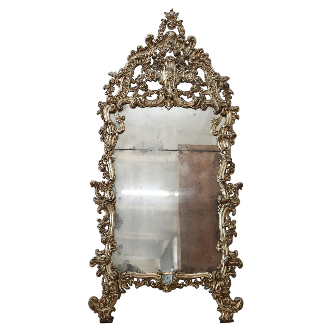 19th Century Italian Louis XV Style Carved Wood and Mecca Large Wall Mirror