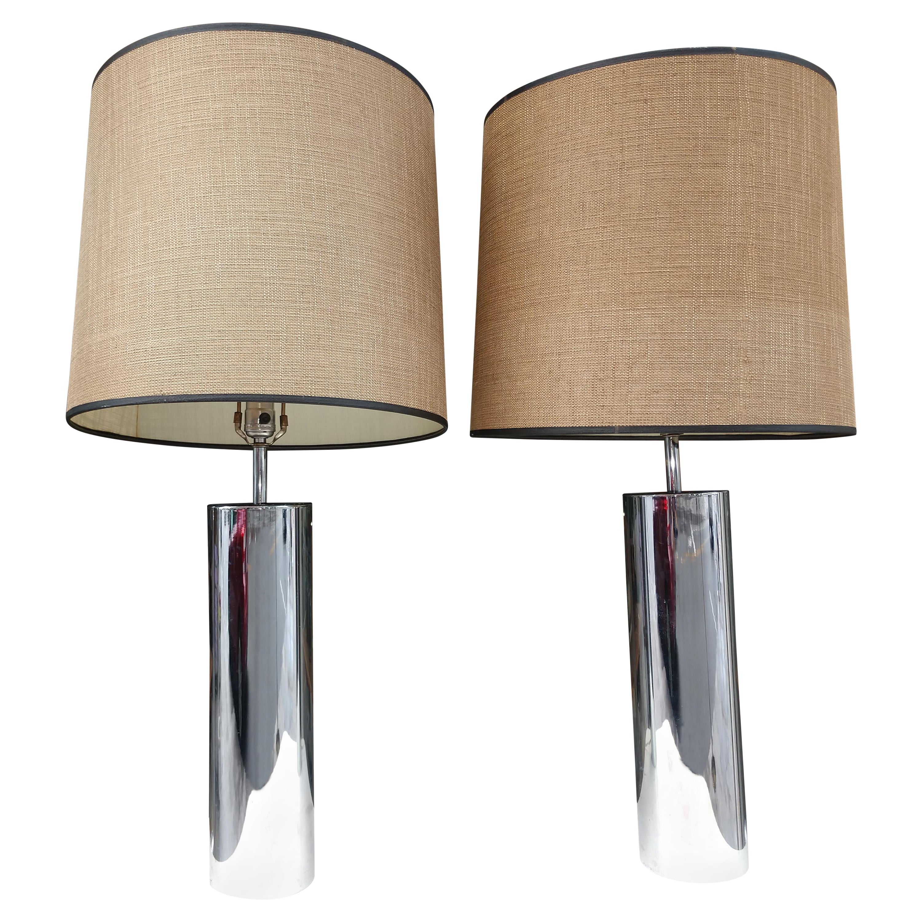 Pair of Mid Century Modern Stainless Table Lamps Robert Sonneman for Kovacs