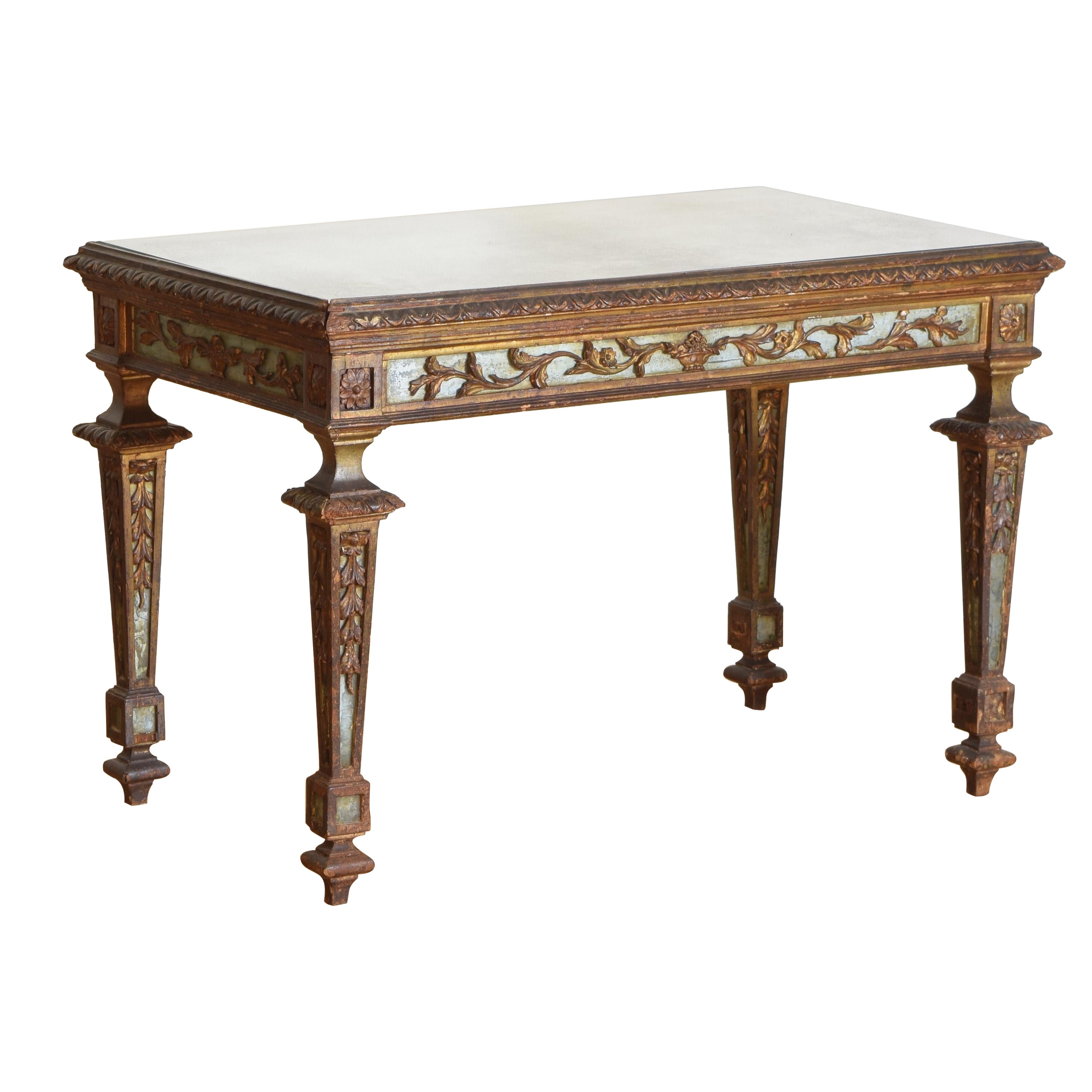 19th C. Italian Louis XVI Style Giltwood, Painted and Mirrored Table