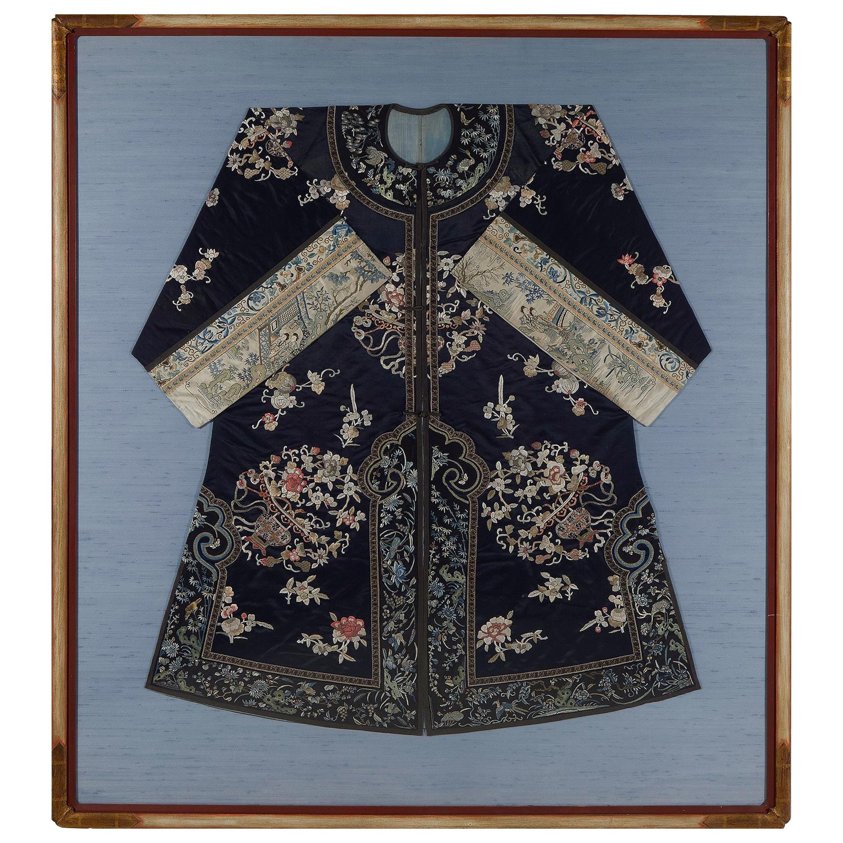 Frame Antique Chinese Embroidered Robe Qing Dynasty