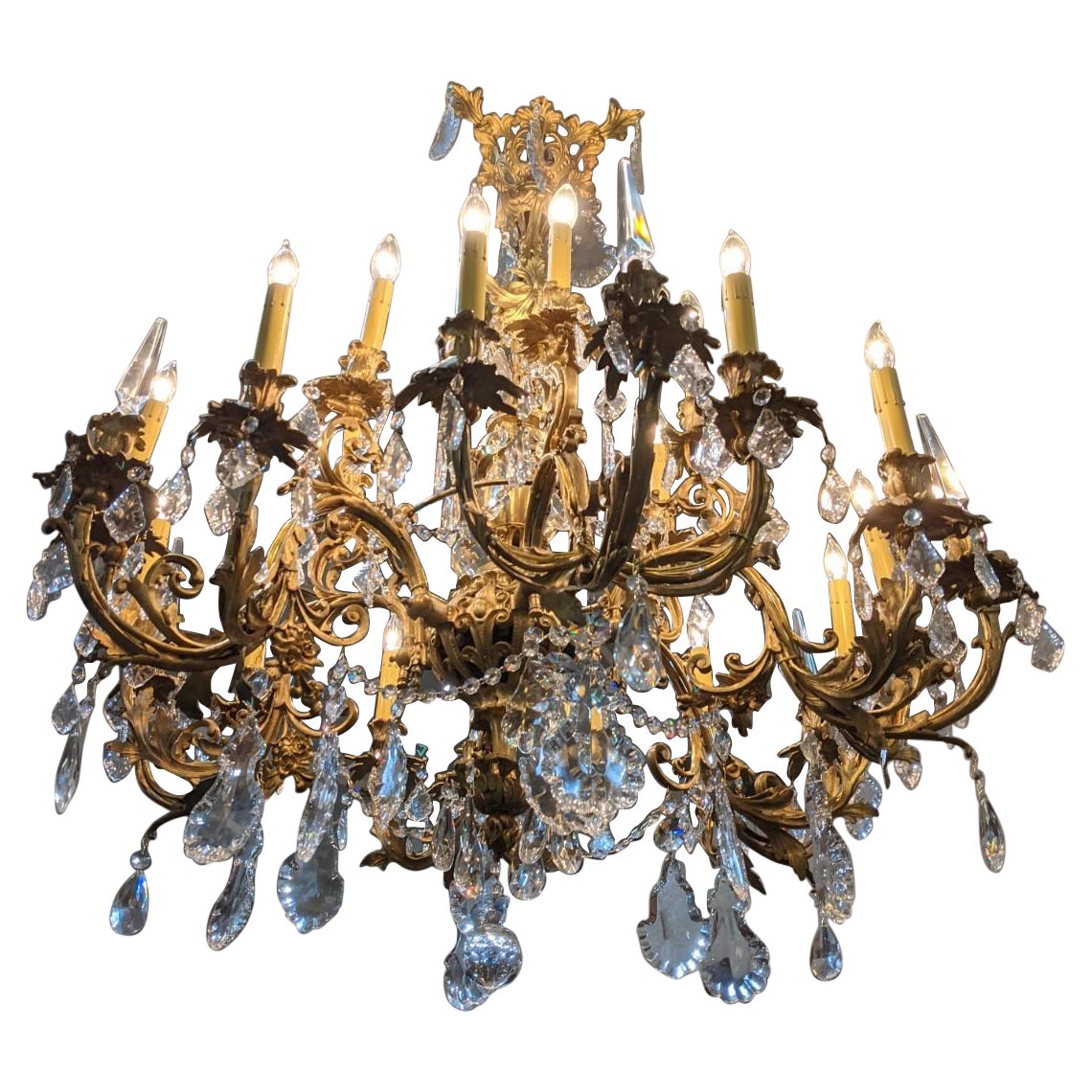 19th Century Crystal & Bronze Chandelier from France For Sale