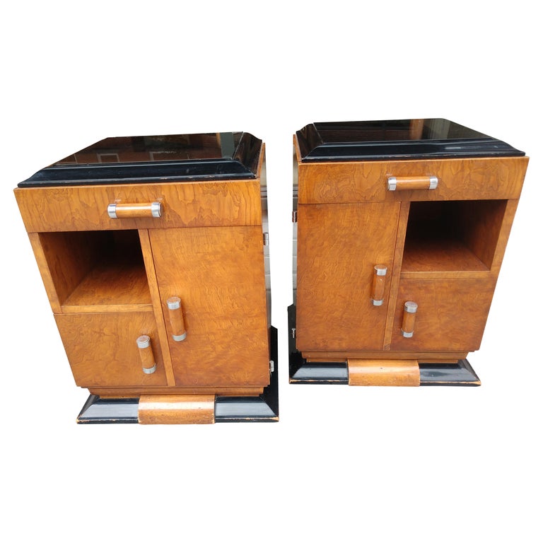Pair of French Art Deco Burl Wood Night Tables For Sale at 1stDibs