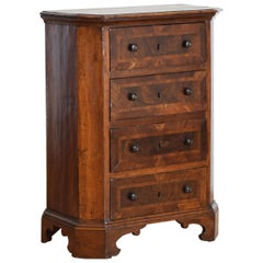 Italian Walnut & Veneer Scantonata 4-Drawer Comodino, Late 17th / Early 18th Cen