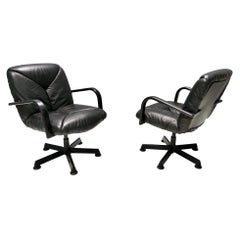Used Postmodern Black Leather Office Chair by Vico Magistretti for ICF Design, 1978