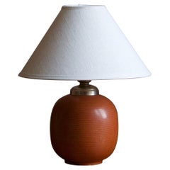 Gertrud Lönegren, Table Lamp, Orange Glazed Stoneware, Rörstrand, 1940s