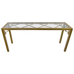 Vintage Modern Hollywood Regency Brushed Brass Plated Parsons Style Console Sofa Table