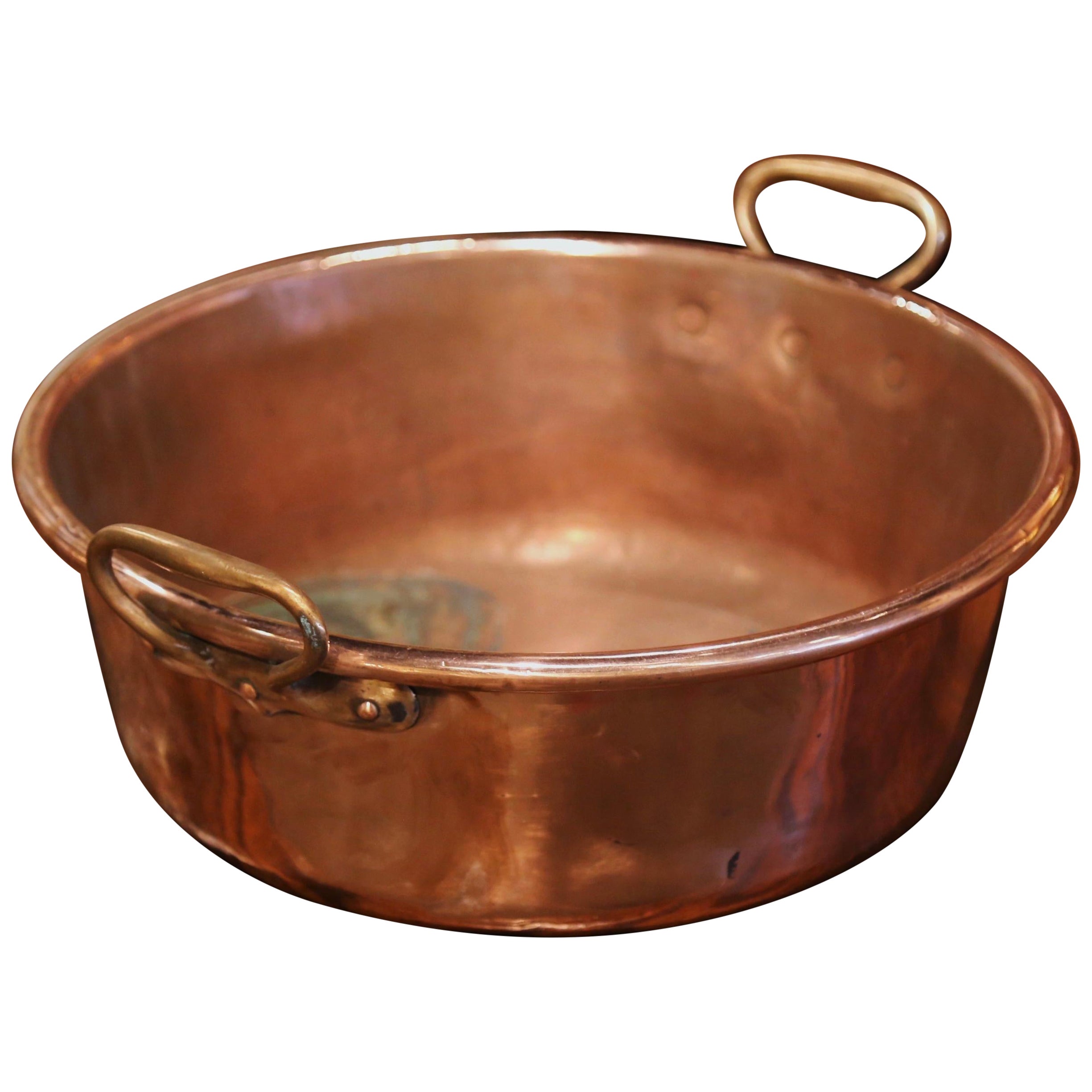 Mid-19th Century French Copper and Brass Jelly Boiling Bowl with Handles