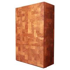 Paul Evans for Directional Patchwork Burl Wood Bar Cabinet, 1970s