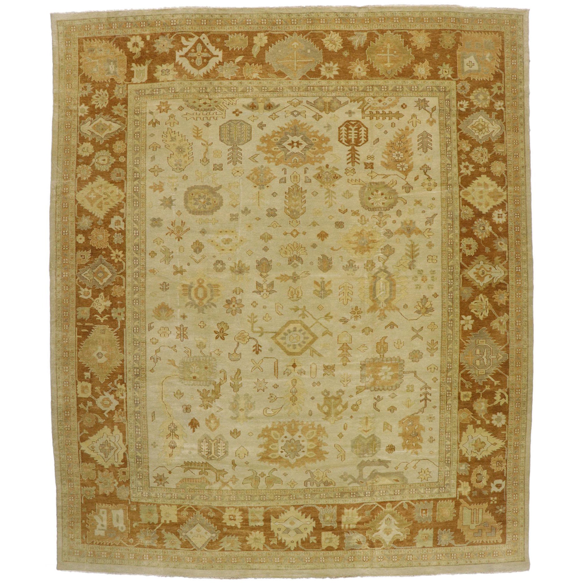 New Contemporary Indian Oushak Rug with Rustic Cottage Southern Living Style For Sale