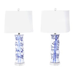 Pair of Porcelain Table Lamps with Bamboo Motif
