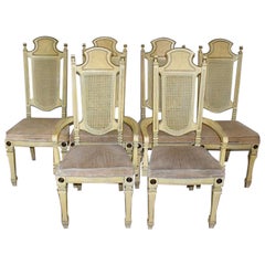 Vintage Set of Spanish Style Cane Back Dining Room Chairs, Set of 6