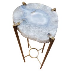 Organic Modern Clear Crystal Blue Gray Agate Geode Side Table