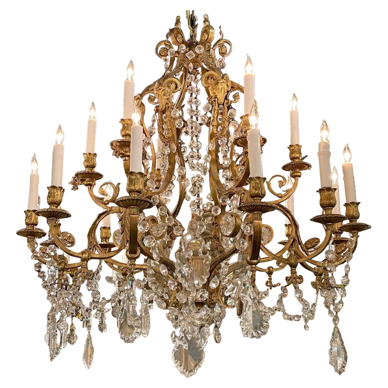 19th Century French Neo Classical Bronze and Crystal Chandelier