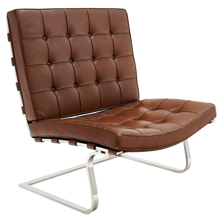 Tugendhat Chair Model MR 20 by Mies van der Rohe for Knoll, Brown Leather For Sale