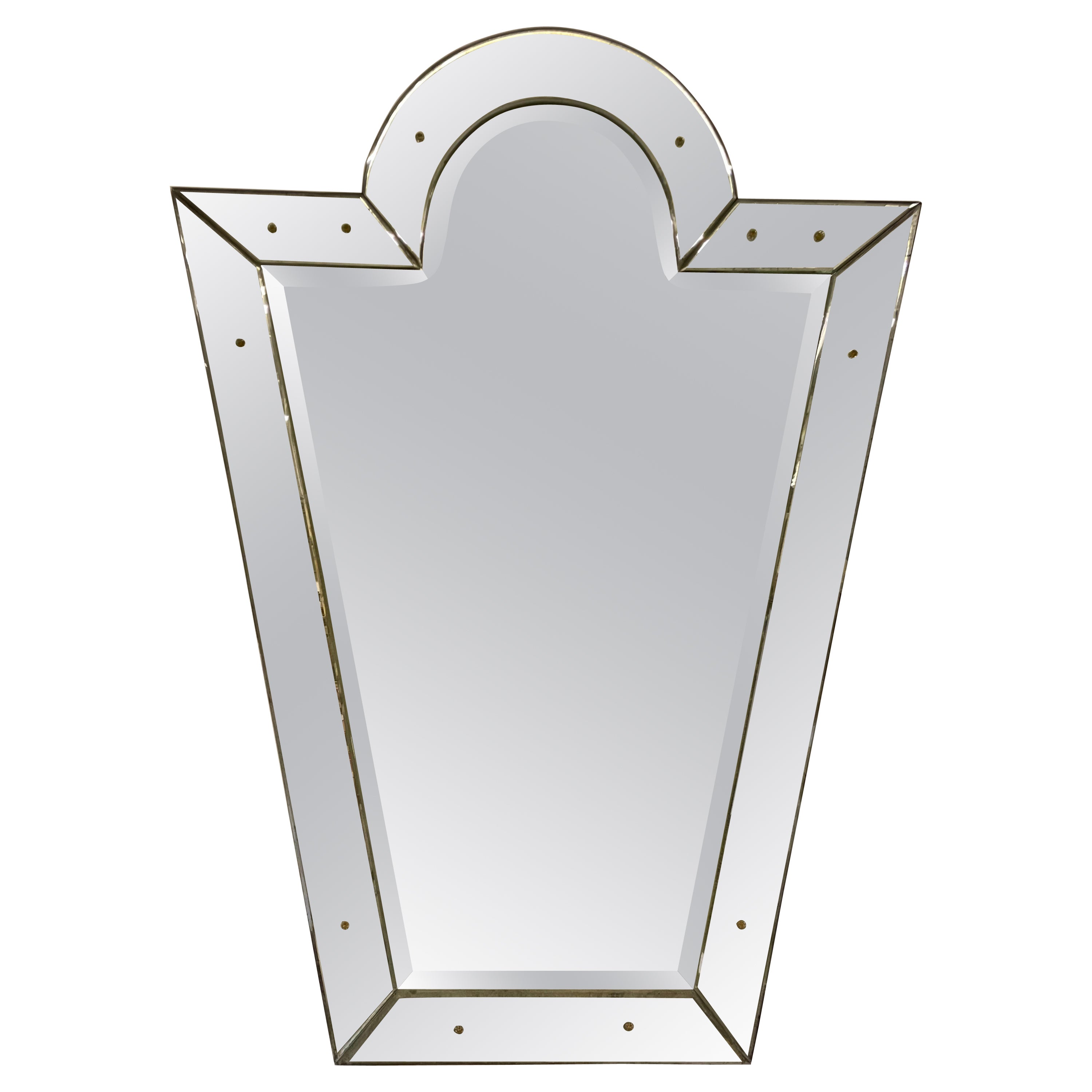 Venetian 'Key Hole' Shaped Beveled Glass Mirror, Hollywood Regency Style For Sale