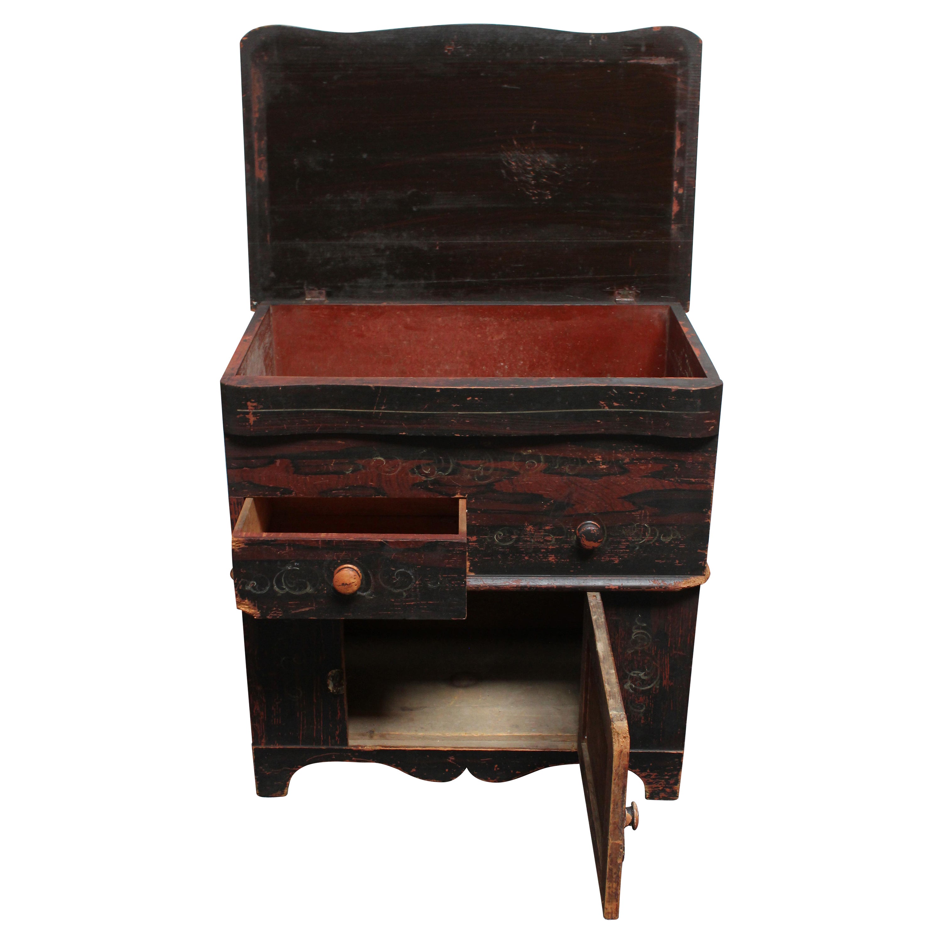 Petite Folk Art Hand-Painted Commode with Hinged Top For Sale