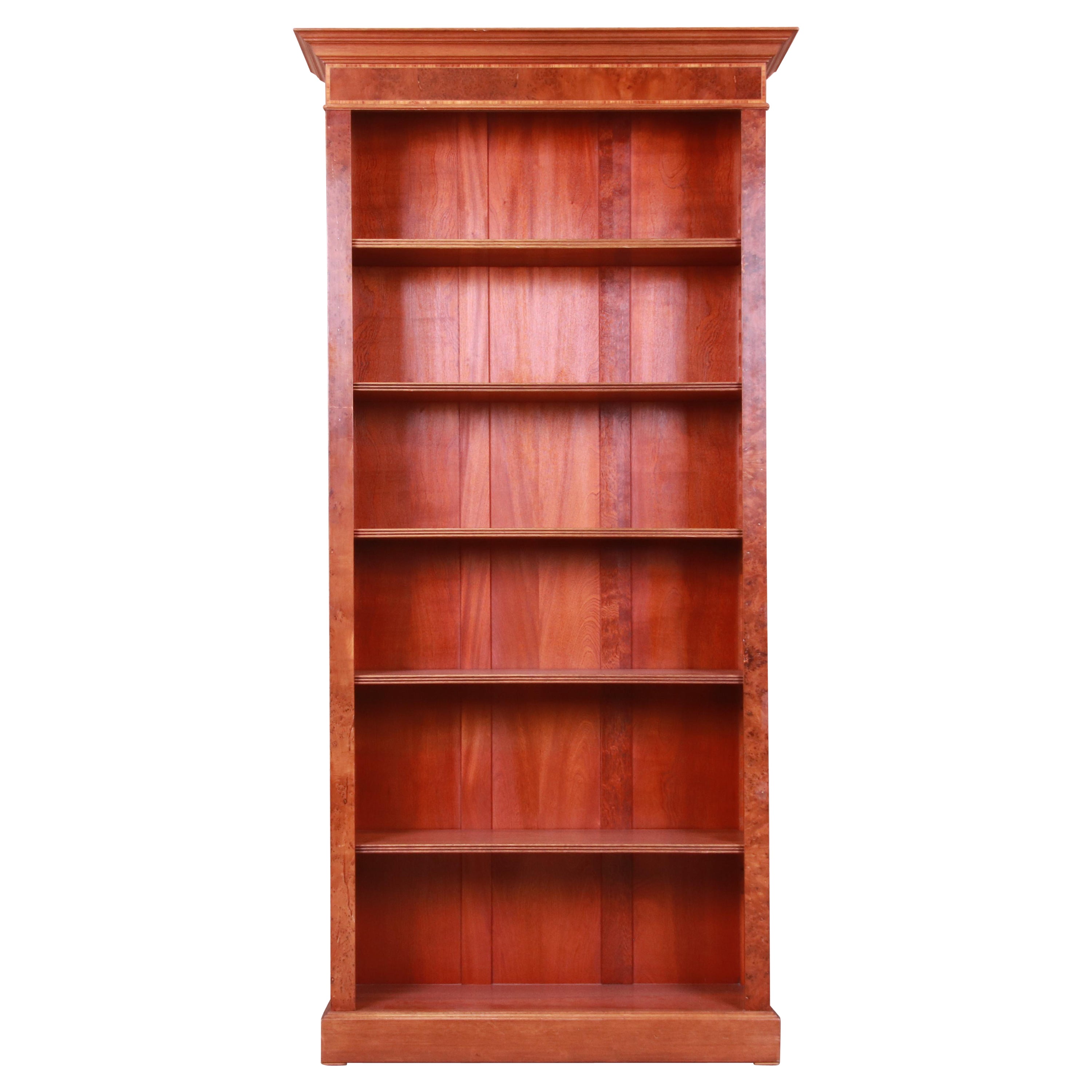 Victorian Style Burled Walnut and English Yew Wood Tall Bookcase
