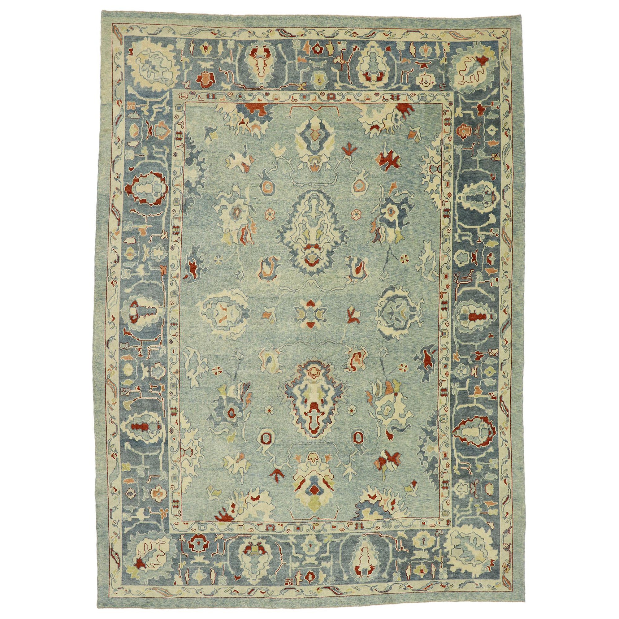 Contemporary Blue Turkish Oushak Rug  For Sale
