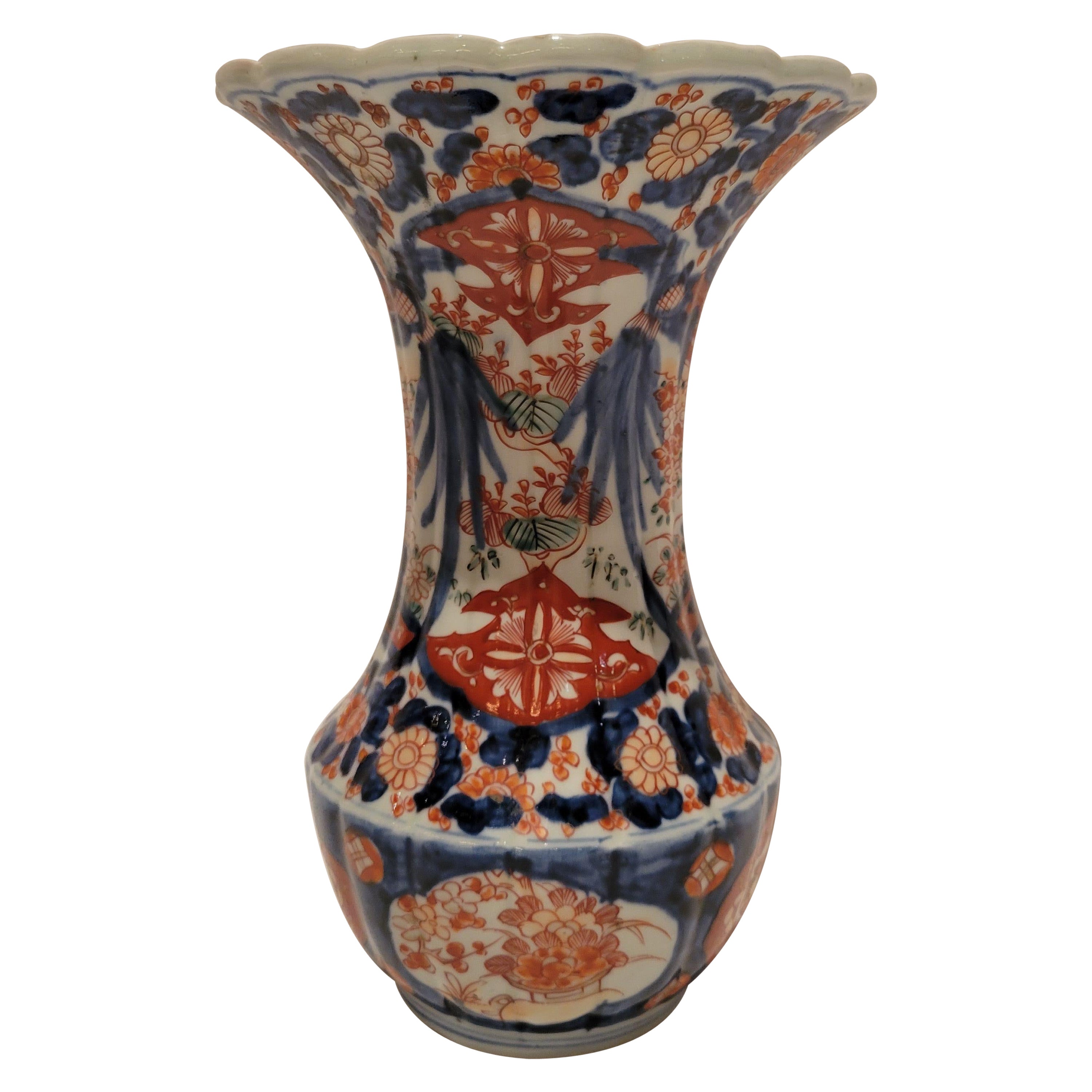 Antike geriffelte japanische Imari-Vase, um 1890-1910