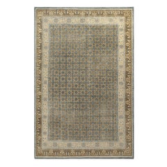 Rug & Kilim’s Distressed Style Custom Rug in Blue, Beige-Brown Geometric Pattern