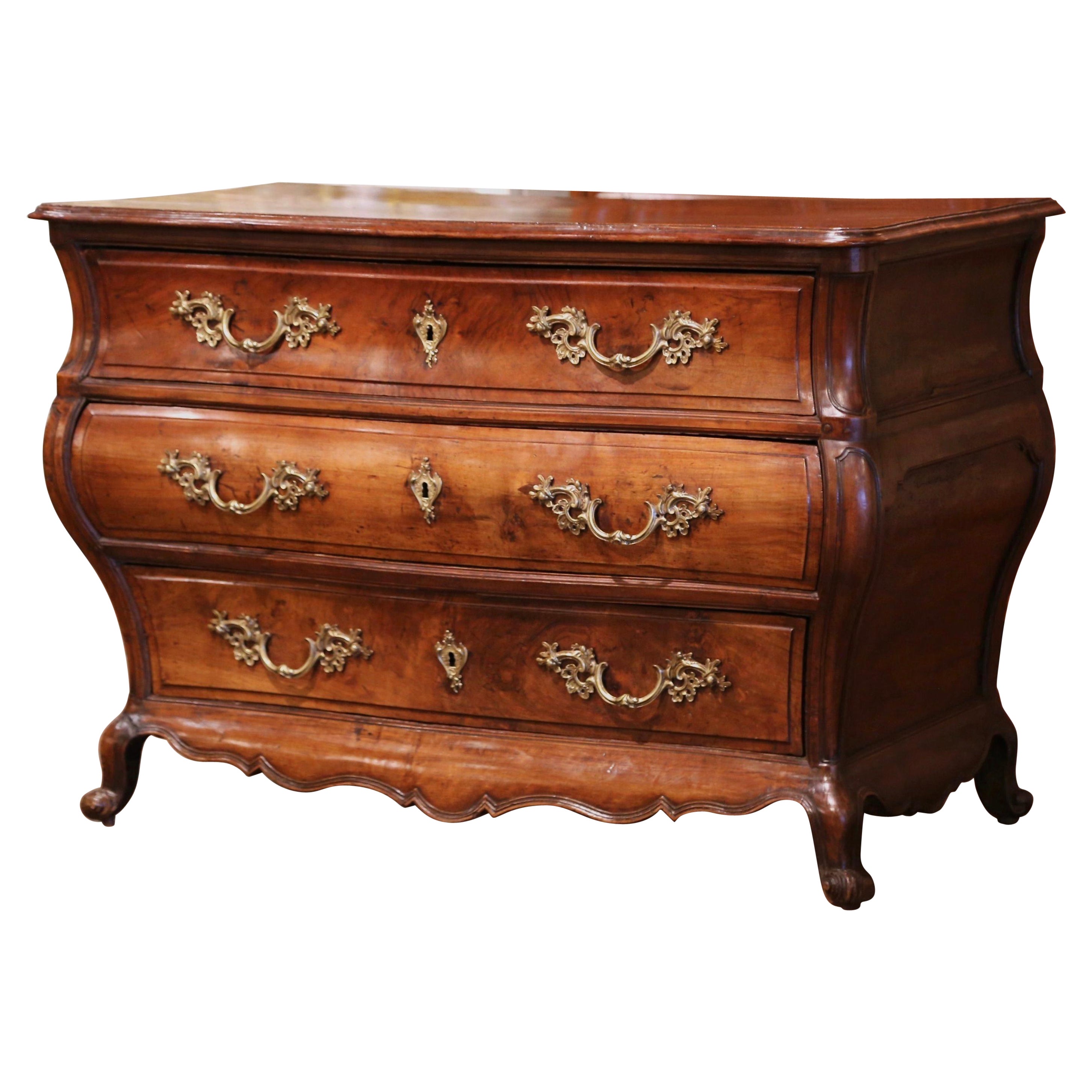 Mid-18th Century French Louis XV Carved Mahogany Chest of Drawers from Bordeaux For Sale