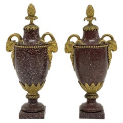 Antique A Pair of Louis XVI Style Ormolu Mounted Porphyry Vases, 19th Century