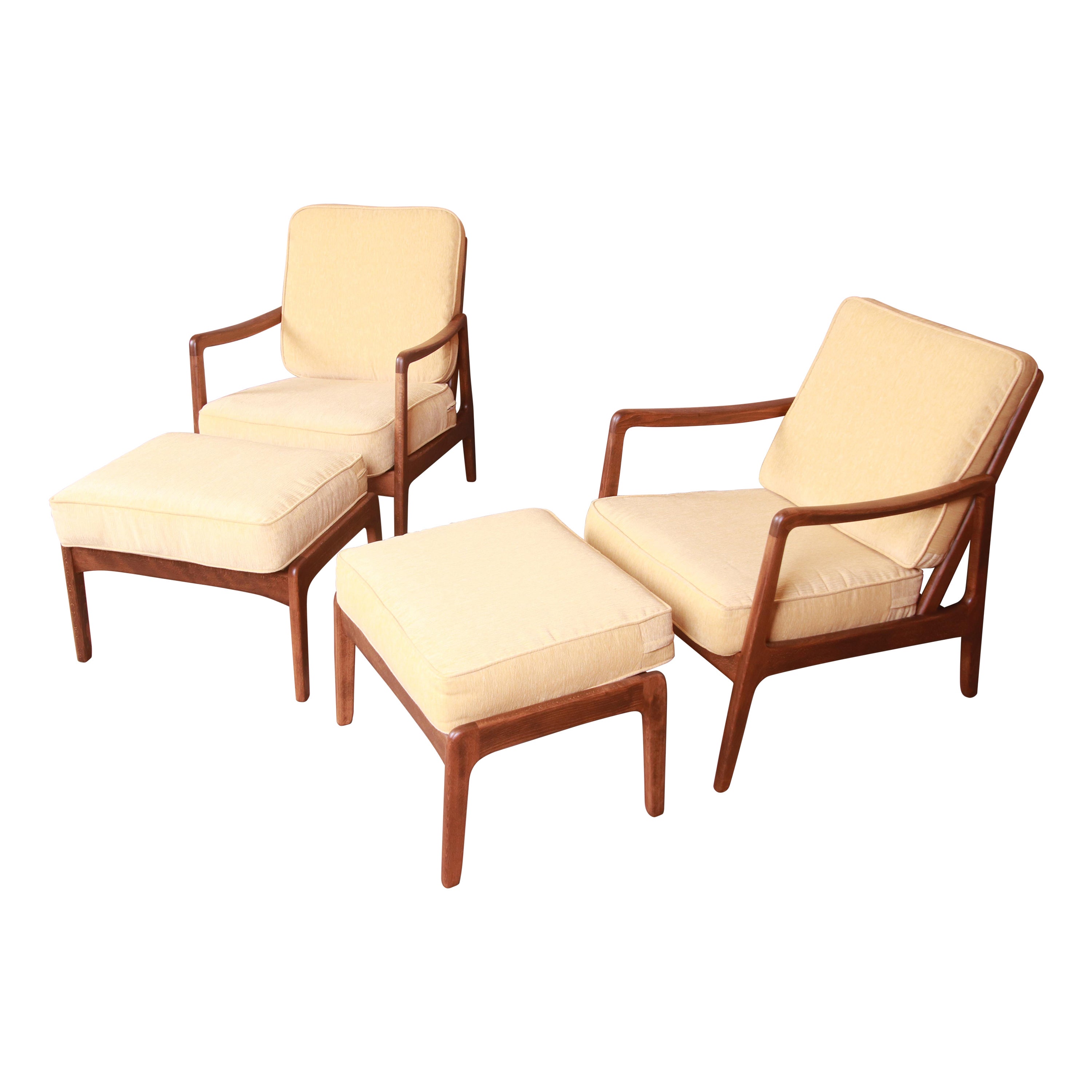 Ole Wanscher Danish Modern Lounge Chairs and Ottomans, Newly Refinished