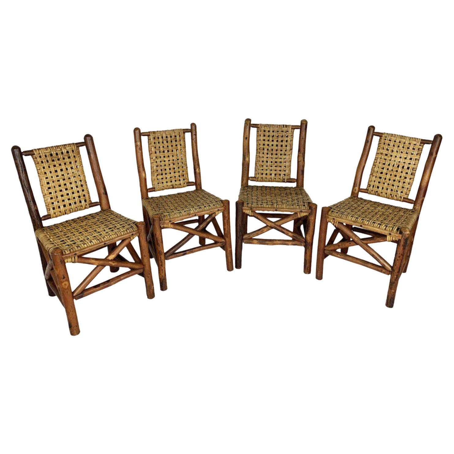Old Hickory Dining Chairs, Set of Four
