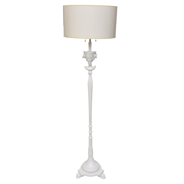 Sirmos White Wood Rams Head Floor Lamp, Wooden Spindle Floor Lamp