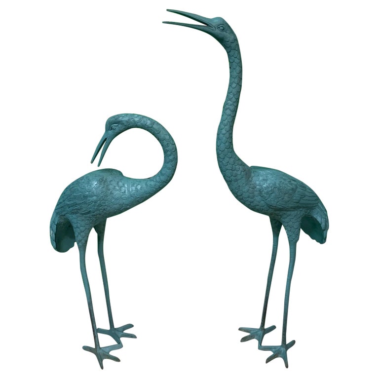 Large Steel Egret Garden Statues, a Pair For Sale at 1stDibs
