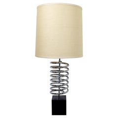 Mid-Century Modern Laurel Chrome Spring Table Lamp 1970s Orig Shade & Finial