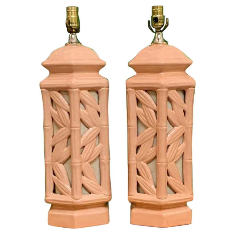 Hollywood Regency Faux Bamboo Chinoiserie Table Lamps, a Pair