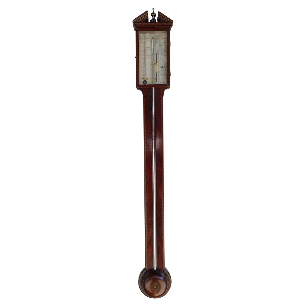 English Mahogany Steel Engraved Stick Barometer Signed F. Tarone, Circa 1780