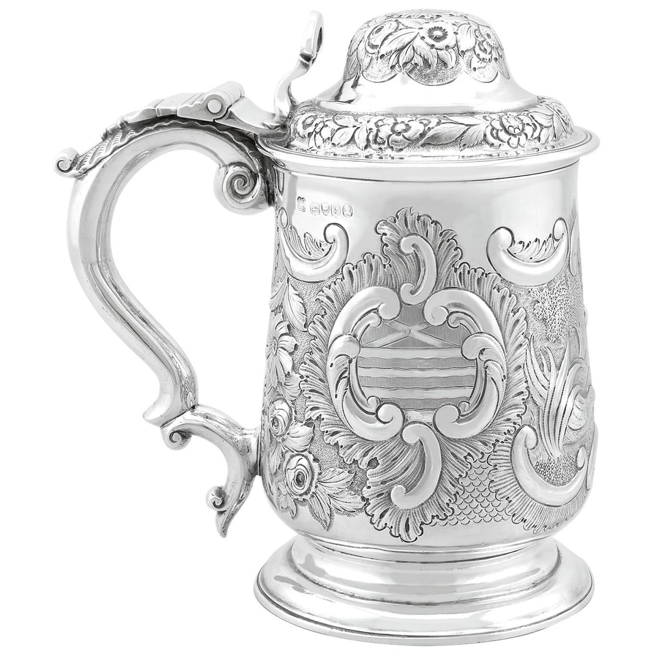 Antique George IV 1820s Sterling Silver Quart Tankard