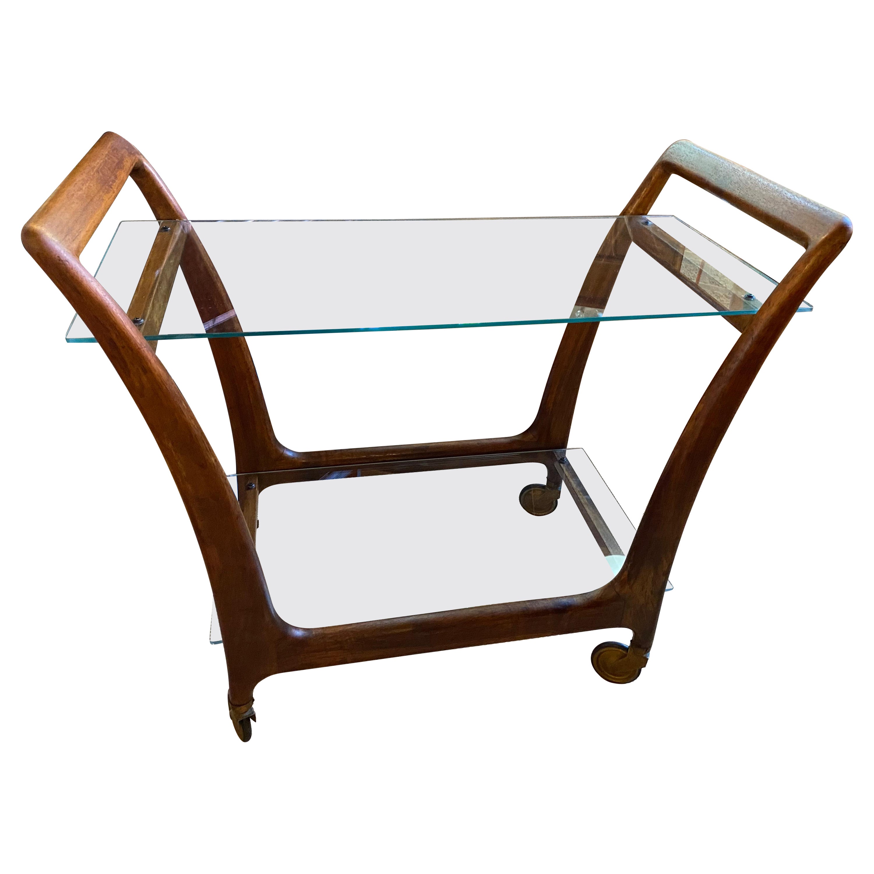 Mid Century Teak and Glass Bar Cart, Great Scale and Form, Pristine Condition