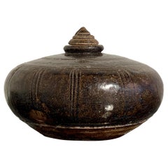 Khmer Brown Glazed Lidded Stoneware Pot, 12th - 14th Century, Cambodia